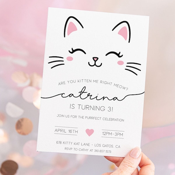 Kitty Cat Birthday Invitation | Kitten Birthday Invitation | Printable Template | Cat Party Invite | Are You Kitten Me | DIY | Print or Text