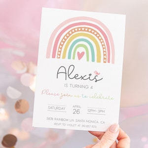 Pastel Rainbow Birthday Invitation | Editable Rainbow Invite | Rainbow Party Invitation Template | Any Age | DIY Digital | Print or Text