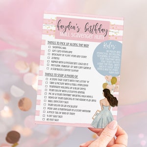 Szablon do gry w poszukiwanie skarbów w centrum handlowym na urodziny - Edytowalna lista do gry w poszukiwanie skarbów w centrum handlowym - Spersonalizuj siebie - Lista kontrolna do gry w poszukiwanie skarbów - Wydrukuj lub wyślij tekst