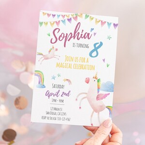 Editable Unicorn Invitation, Unicorn Birthday Invite Template, Pegasus Party Invite, Magical Unicorn Party, Printable Rainbow Invitation