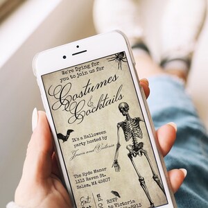 Vintage Skeleton Halloween Invite, Halloween Party Invitation Template, Digital Costume Invite, Editable Adult Halloween, Instant Download