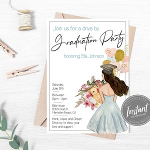 Drive By Graduation Parade Invitation, Graduation Invitation Template, Virtual Graduation, Instant Download, Editable Template, Girl Grad