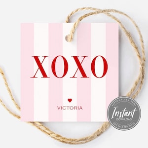 Valentinstag Tag Vorlage | Galentine's Day Geschenkanhänger | Bearbeitbar XOXO Favor | Digitaler Download Party Printable | Valentinstag / Schulkarten