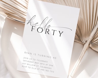 40th Birthday Party Invitation Template Fortieth Birthday Invitation Editable Party Invite Template Hello 40 Modern Minimal Digital Invite