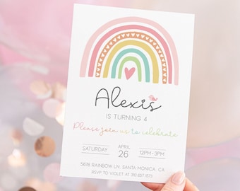 Pastel Rainbow Birthday Invitation | Editable Rainbow Invite | Rainbow Party Invitation Template | Any Age | DIY Digital | Print or Text