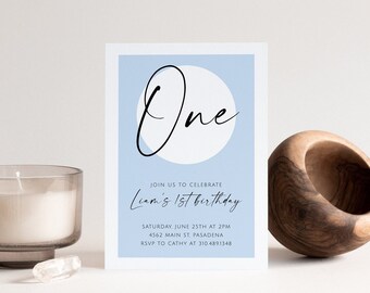 1st Birthday Invitation Template | Minimalist First Birthday Party Invitation | Editable Modern Birthday Invite | Edit to Any Age / Color