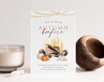 Bonfire Invitation Template | Fall Bonfire Birthday Invite | Backyard Party |  Editable S'mores Invitation | Autumn Bonfire | Print or Text