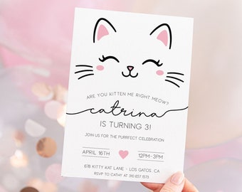 Kitty Cat Birthday Invitation | Kitten Birthday Invitation | Printable Template | Cat Party Invite | Are You Kitten Me | DIY | Print or Text