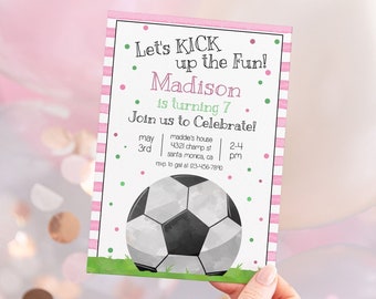 Mädchen Fußball-Geburtstags-Einladung bearbeitbar Fußball-Party-Einladung Vorlage Mädchen Sport einladen Team-Party-Einladung Druckbarer Fußball einladen