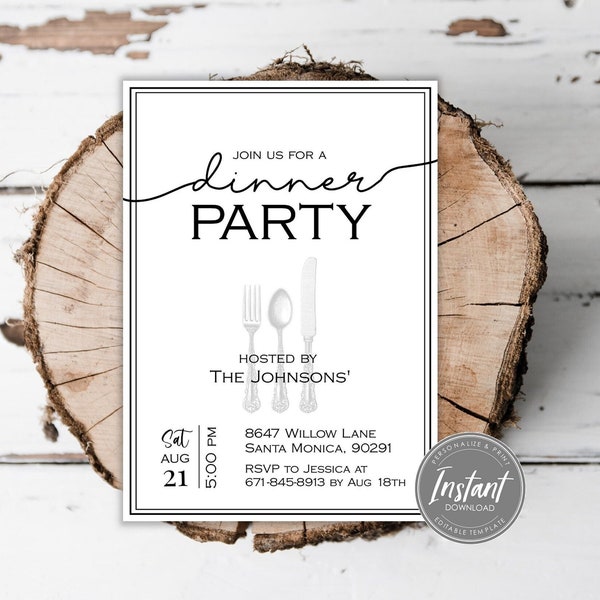 Dinner Party Invitation Template | Anniversary Party | Rehearsal Dinner | Birthday Dinner | Potluck | Print or Text | Farmhouse Invitation