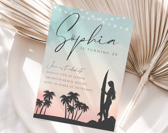 Beach Party Invitation Surfer Birthday Invitation Surf Summer Beach Party Invite Teen Girl Birthday Invitation Editable Surf Invite Template