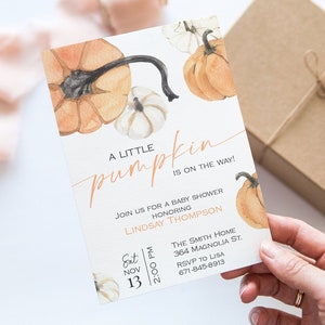 Little Pumpkin Baby Shower Invitation, Fall Baby Shower Invite Template, Halloween Baby Shower, Editable and Printable, DIY Digital Download