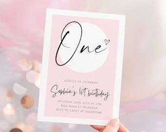 Modern 1st Birthday Invitation Template | Minimalist First Birthday Party Invitation | Editable Birthday Invite | Edit to Any Age or Color
