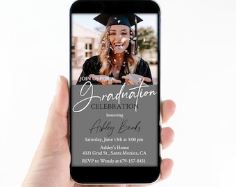 Plantilla de invitación para fiesta de graduación, invitación editable, invitación con foto de graduación, invitación digital de graduación