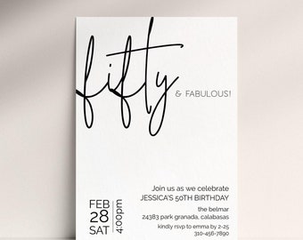 Invitación de 50 cumpleaños / Plantilla editable de invitación "Fifty & Fabulous" / Invitación de 50 cumpleaños / Invitación para fiesta de adultos (descarga digital)