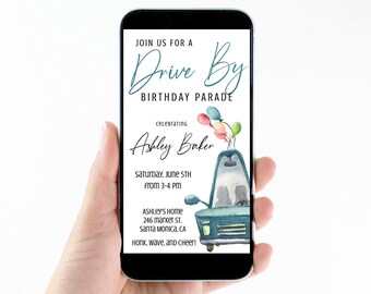 Drive by Birthday Invitation, Social Distancing Party, Birthday Party Invite, Car Birthday Parade, Quarantine Party, Drive By Party Template