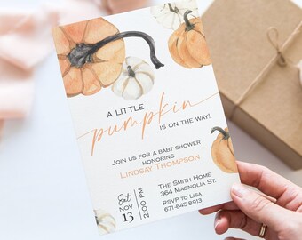 Little Pumpkin Baby Shower Invitation, Fall Baby Shower Invite Template, Halloween Baby Shower, Editable and Printable, DIY Digital Download