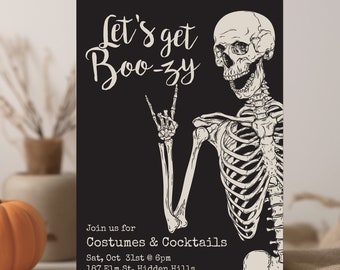 Invito per festa di Halloween / Modello di invito per Halloween / Invito con scheletro / Invito di Halloween per adulti / Download digitale / Stampa o testo