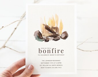Bonfire Invitation Template | Bonfire Birthday Invite | Backyard Party |  Editable S'mores Invitation | Instant Download | Print or Text
