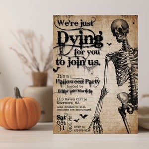 Halloween Invitation Template | Halloween Party Invite | Skeleton Invitation for Adults | Vintage Halloween Invitation | Digital Text Invite
