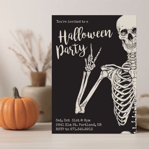 Invito alla festa di Halloween / Modello di invito di Halloween / Invito scheletro / Invito di Halloween per adulti / Download digitale / Stampa o testo
