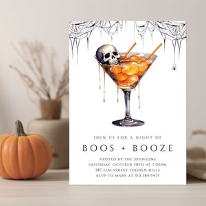 Invito per festa di Halloween / Modello di invito moderno per Halloween / Invito per cocktail party di Halloween / Boos and Booze / Invito digitale immagine 2