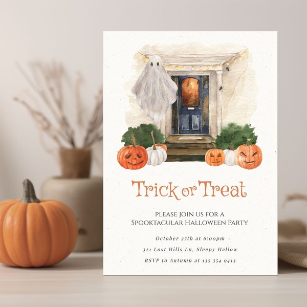 Halloween Party Invitation Template | Watercolor Trick or Treat Invite | Fall Editable Invitation | DIY Digital Download | Print or Text