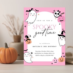 Girls Halloween Party Invitation | Halloween Birthday Invitation | Halloween Birthday Party Invite | Girls Pink Halloween Invitation
