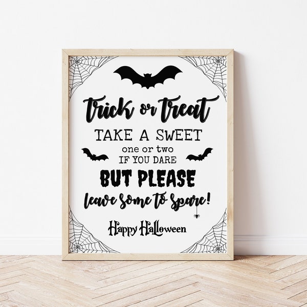 Trick or Treat-teken | Afdrukbaar Halloween Trick or Treat-bord | Candy Bowl-teken | Halloween-afdrukbaar | Snoep teken direct digitaal downloaden