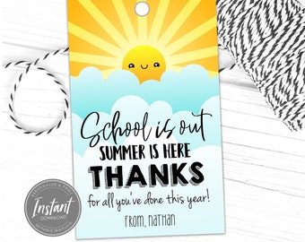 Editable End of School Year Tags | End of School Gift Tags | Printable Teacher Gift Tag | Last Day of School | Student Gift Tag Template