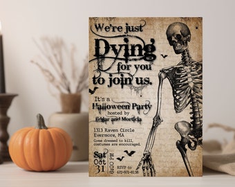 Halloween Invitation Template | Halloween Party Invite | Skeleton Invitation for Adults | Vintage Halloween Invitation | Digital Text Invite