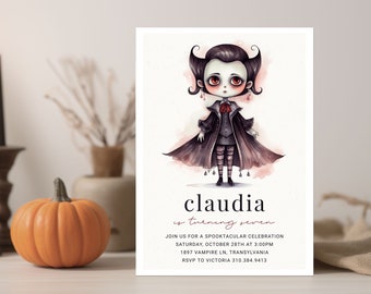 Vampire Girl Birthday Invitation | Gothic Halloween Party Invitation | Creepy Cute Halloween Invite | Editable Halloween Birthday Invitation