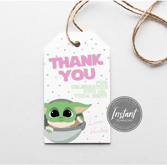 Baby Yoda Favor Tag Template - The Child Thank You Tag - Customizable Party Tag - Mandalorian Birthday Party Favor - Download, Edit, Print Il_570xn