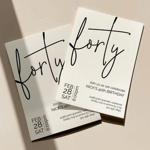 40th Birthday Invitation Template | Modern Adult Invite | Minimalist Invitation | Forty | Adult Party | Instant Download | DIY Print or Text