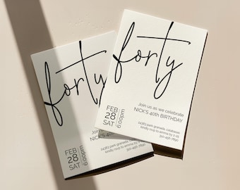 40th Birthday Invitation Template | Modern Adult Invite | Minimalist Invitation | Forty | Adult Party | Instant Download | DIY Print or Text