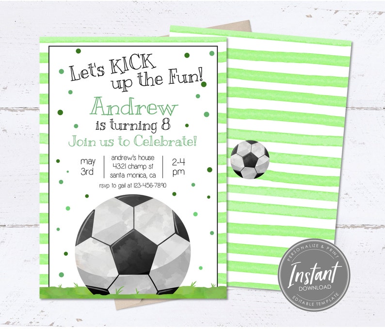 Soccer Birthday Invitation Sports Team Party Soccer Party Boys Editable Printable Email Text Digital Boy Soccer Template Sports Invite