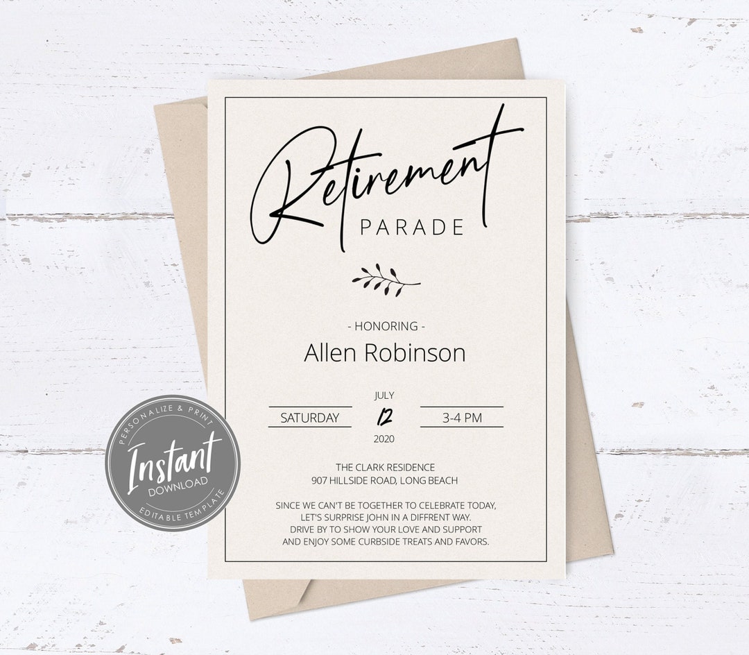 Retirement Parade Invitation Retirement Drive by Party - Etsy