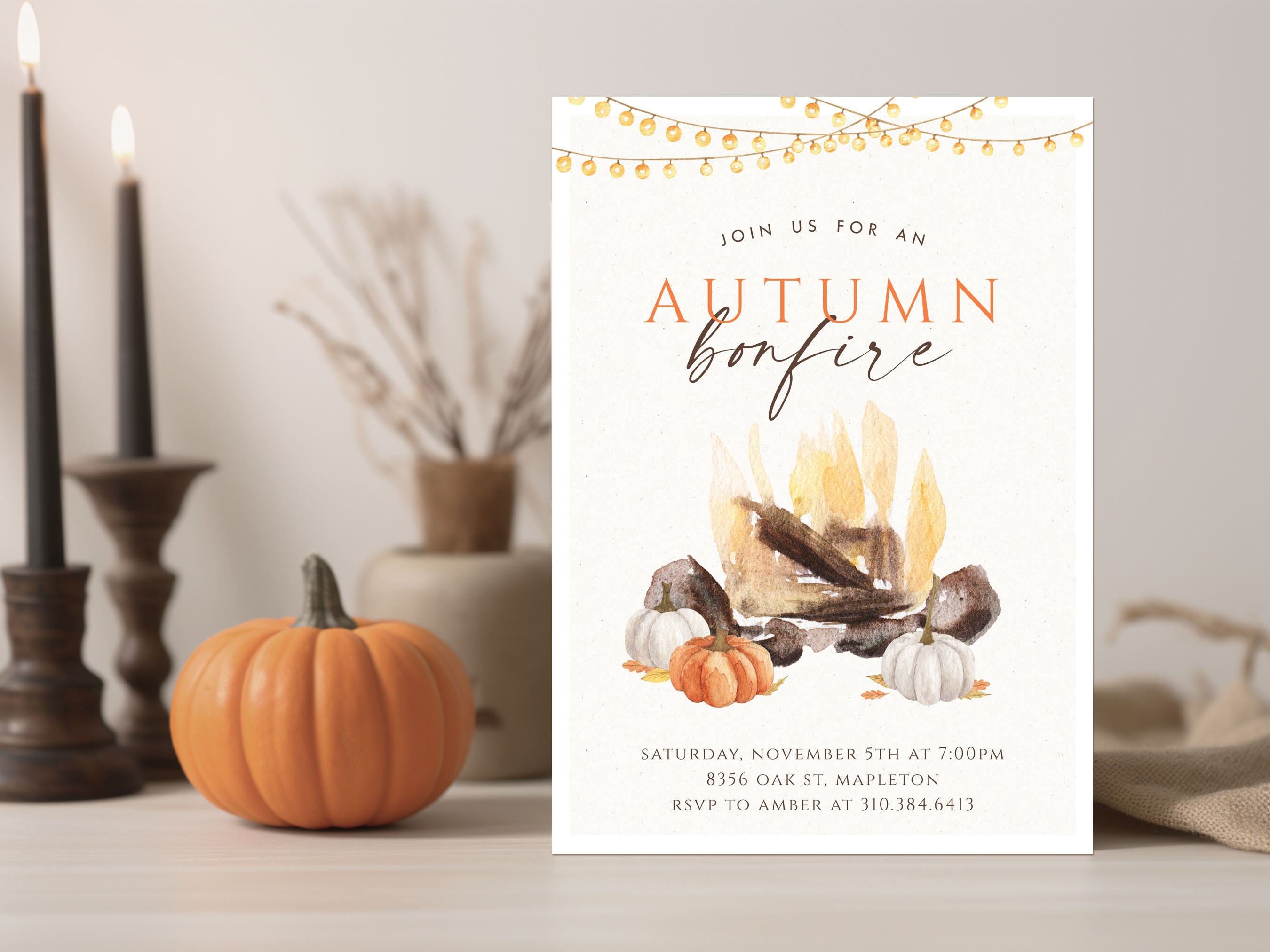 Fall R Invitations Bonfire Bonfire Invitation Template | Fall Bonfire Birthday Invite | Backyard ...