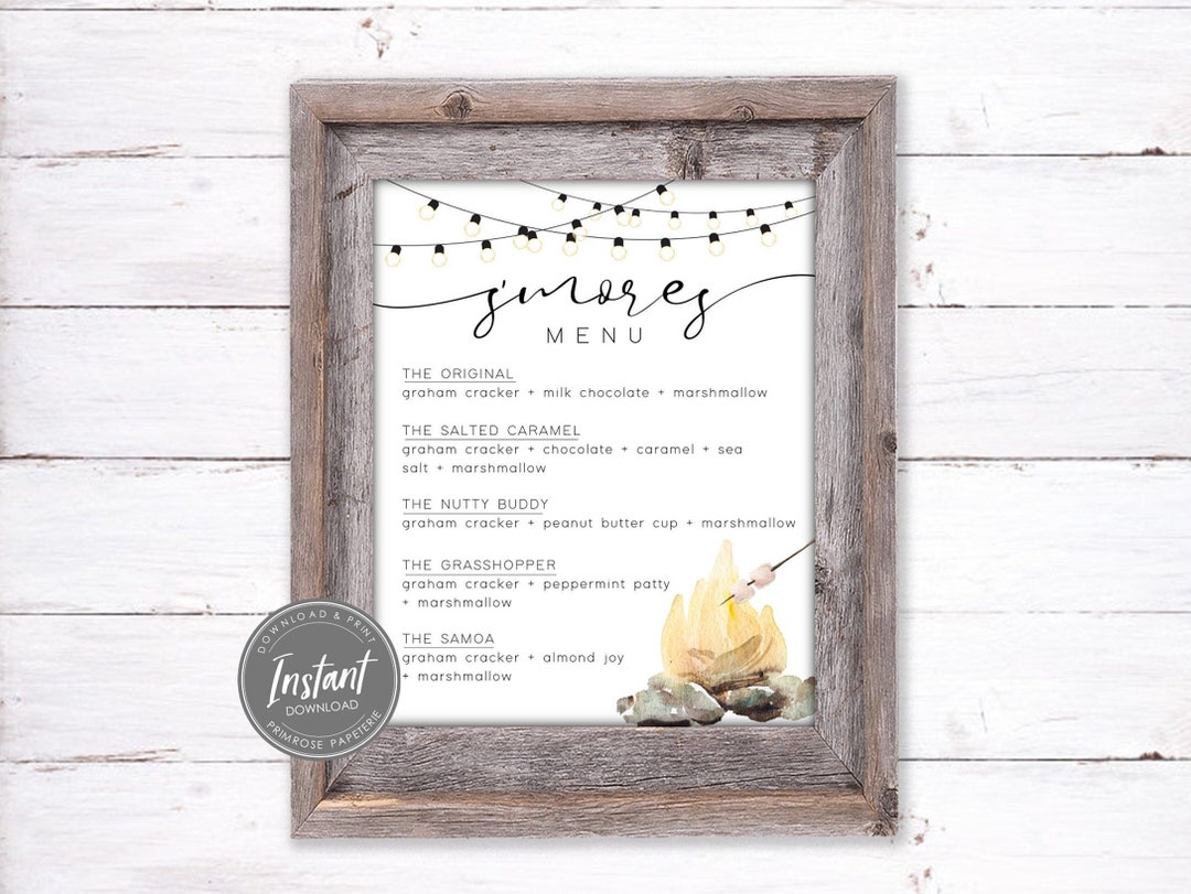 Printable S'mores Menu Smores Bar Sign S'mores - Etsy