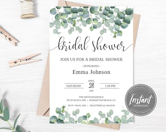 Bridal Shower Invitation, Bridal Shower Invitation Template, DIY Bridal Shower, Greenery Bridal Shower, Wedding Shower, Bridal Shower Invite