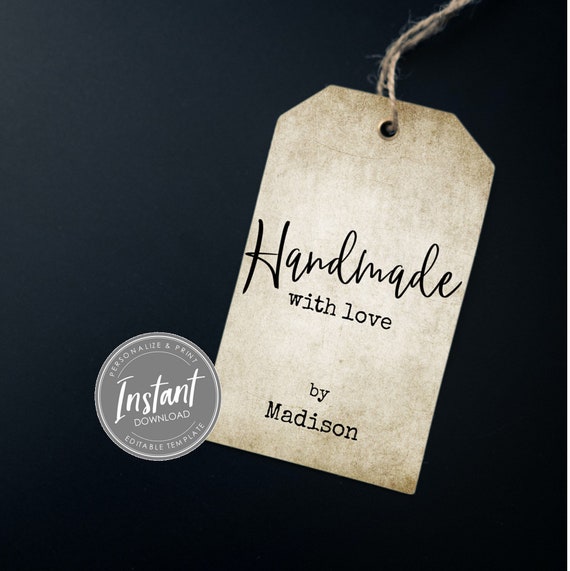 Handmade with Love Tags - Printable Editable - Craft Tags - Shop Tag - DIY Template - Maker Gift Tag - Personalized Download Il_570xn