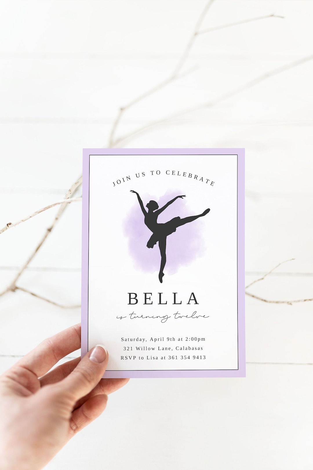 Modern Ballerina Birthday Invitation Template | Purple Ballet ...