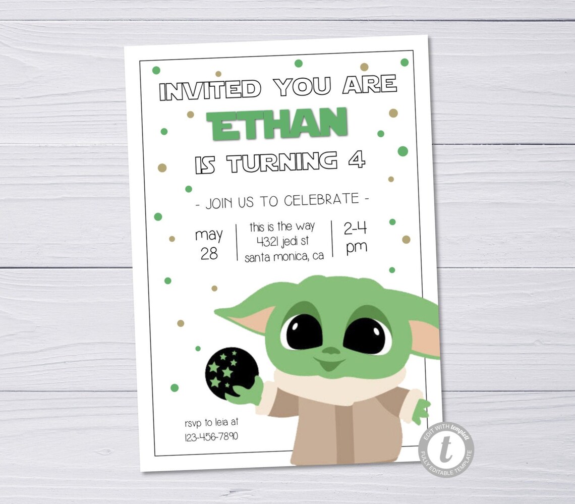 Baby Yoda Birthday Invitation Baby Yoda Birthday Baby Yoda Etsy