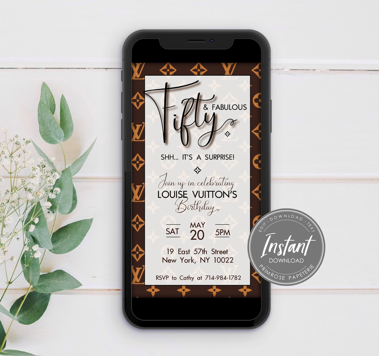 50th Birthday Invitation Template Louis Vuitton Inspired Etsy