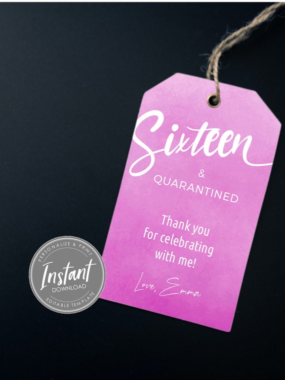 Teen Quarantined, Party Favor Tag, Printable Template, Edit to Any Age, Sweet 16, Social Distancing Birthday, Drive By Car Parade, Thank You Il_570xn