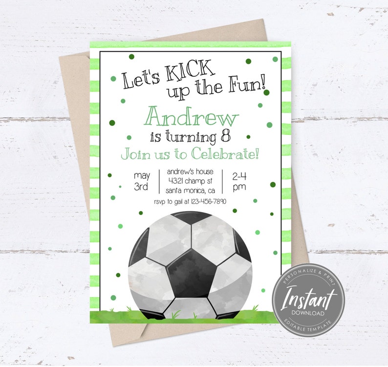 Soccer Birthday Invitation Sports Team Party Soccer Party Boys Editable Printable Email Text Digital Boy Soccer Template Sports Invite