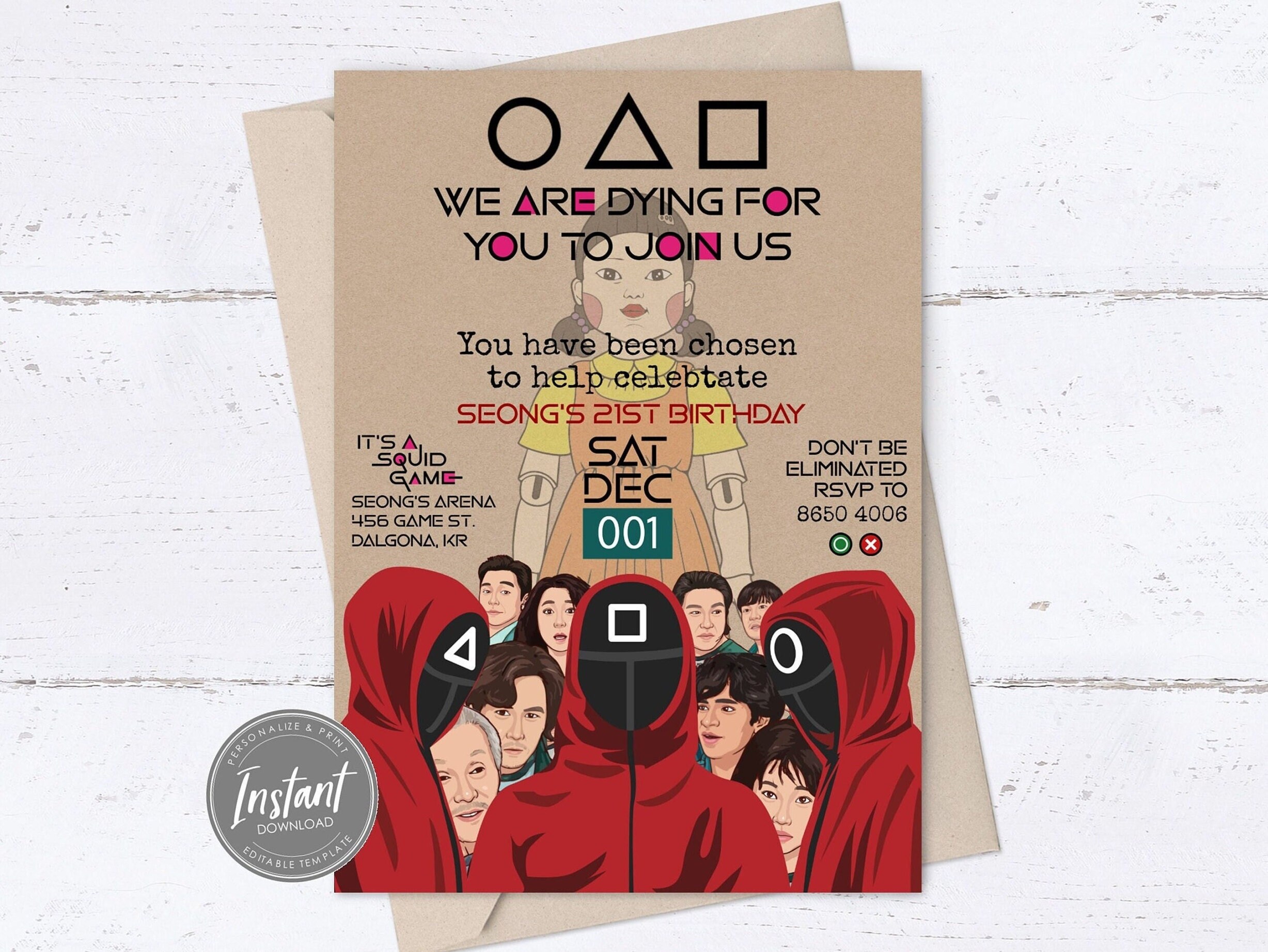 Squid Game Invitation Template Printable Editable Digital - Etsy