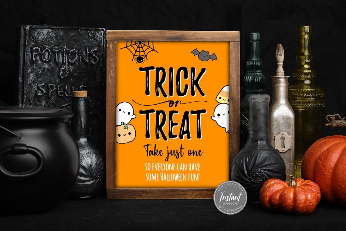 Halloween Trick or Treat Sign Printable Trick or Treat Sign Etsy