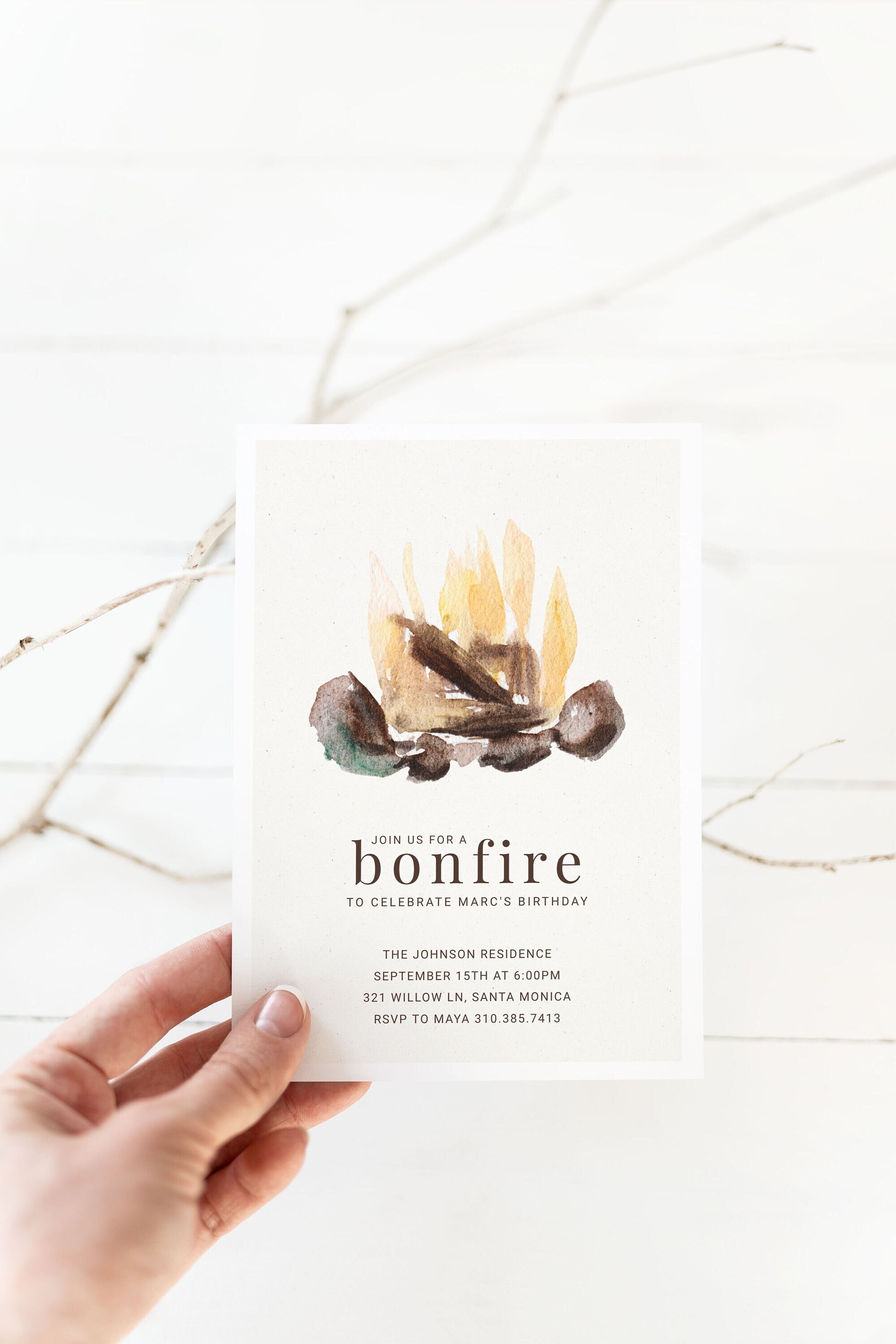Bonfire Invitation Template | Bonfire Birthday Invite | Backyard Party |  Editable S'mores Invitation | Instant Download | Print or Text