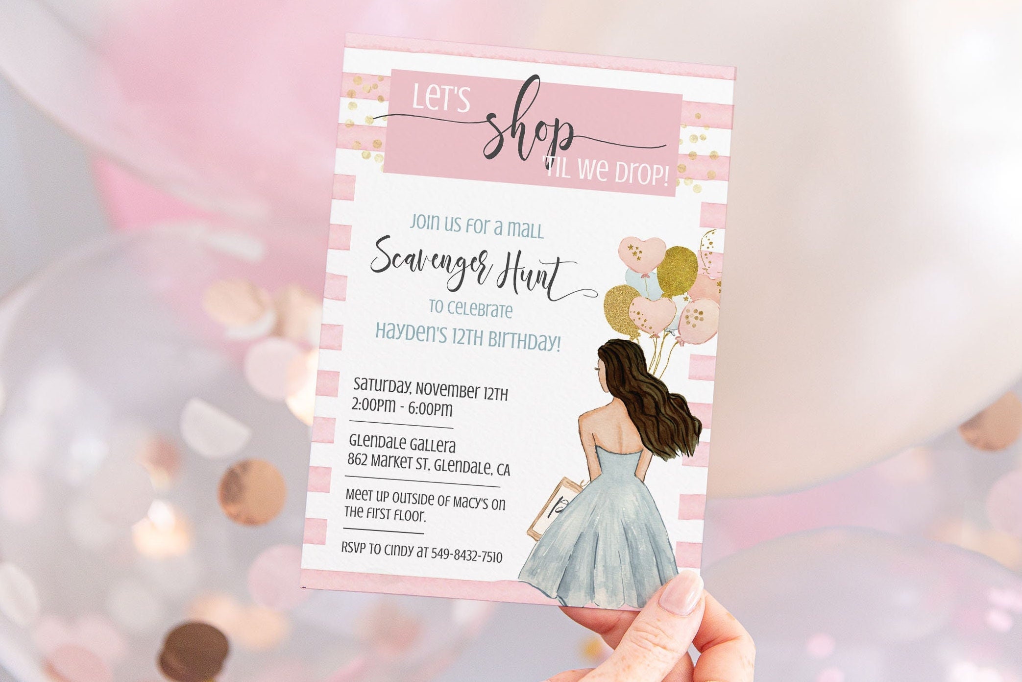 Mall Scavenger Hunt Invitation, Editable Birthday Template, Mall Scavenger Hunt Invite, Teen / Tween Party, Print or Text, DIY Download